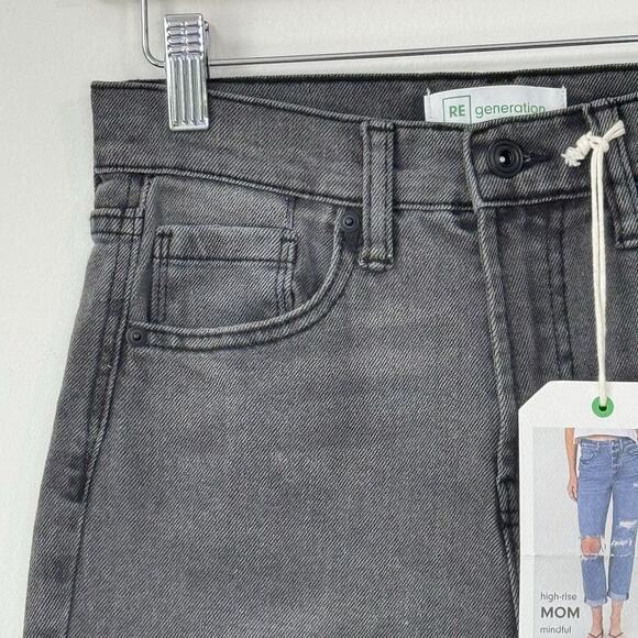 NWT RE Generation High-Rise MOM Mindful Jeans Size 1/25 Black Distressed - Picture 5 of 12